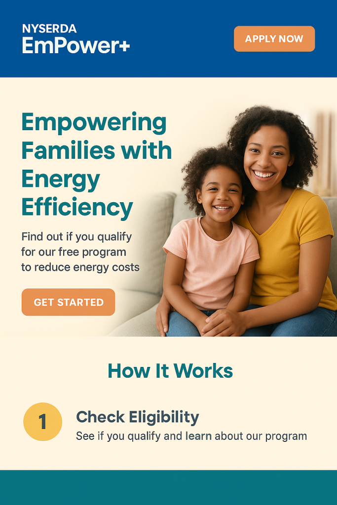 Flyer for the Nyserda Program.A mother and daughter are satisfied with the Empower+ service.